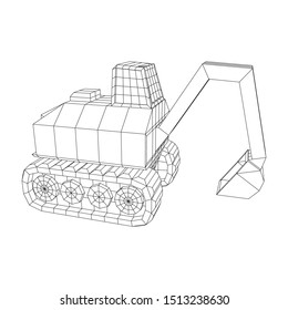 Excavator heavy equipment construction company. Wireframe low poly mesh vector illustration