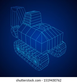 Excavator heavy equipment construction company. Wireframe low poly mesh vector illustration