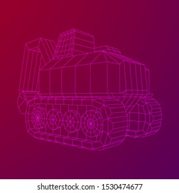 Excavator heavy equipment construction company. Wireframe low poly mesh vector illustration