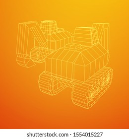 Excavator heavy equipment construction company. Wireframe low poly mesh vector illustration