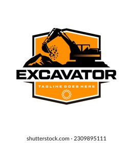 Excavator heavy equipment for construction company logo template