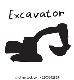 Excavator. Heavy equipment. Construction machine. Silhouette illustration on white background.