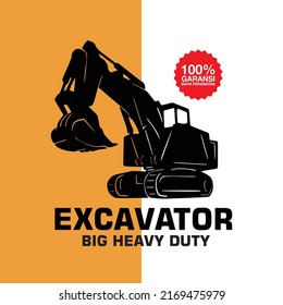 excavator heavy equipment rental logo, silhouette of big heavy achine, vector illustration