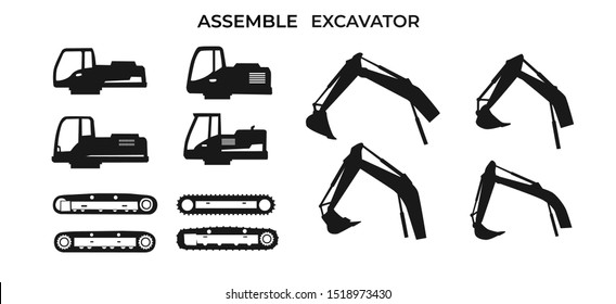 Excavator heavy equipment template vector for construction company. Excavator silhouette template vector.