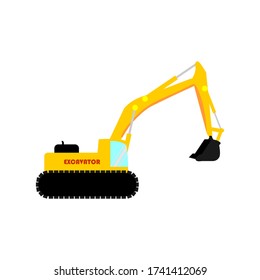 Excavator. Heavy equipment vehicle isolated color vector illustration.