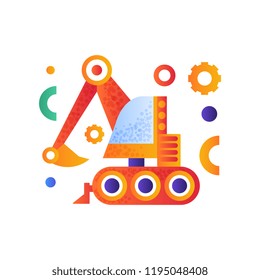 Excavator, heavy industrial construction machinery vector Illustration on a white background