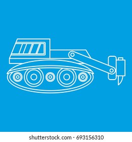 Excavator with hydraulic hammer icon blue outline style isolated vector illustration. Thin line sign