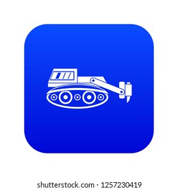 Excavator with hydraulic hammer icon digital blue for any design isolated on white vector illustration