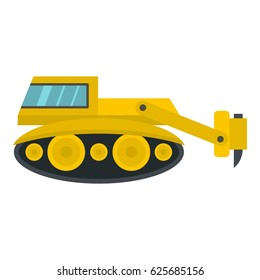Excavator with hydraulic hammer icon flat isolated on white background vector illustration