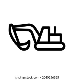 Excavator icon. Black contour linear silhouette. Side view. Vector simple flat graphic illustration. The isolated object on a white background. Isolate.