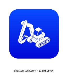 Excavator icon blue vector isolated on white background