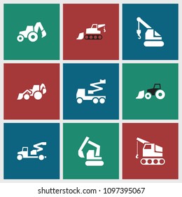 Excavator icon. collection of 9 excavator filled icons such as . editable excavator icons for web and mobile.