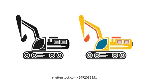 Excavator icon, colored design, construction vehicle, editable vector eps 10.