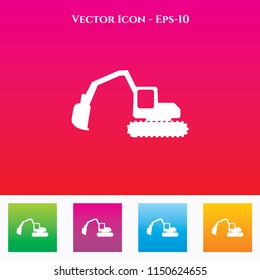 Excavator Icon in Colored Square box. eps-10