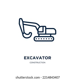 excavator icon from construction collection. Thin linear excavator, truck, crane outline icon isolated on white background. Line vector excavator sign, symbol for web and mobile