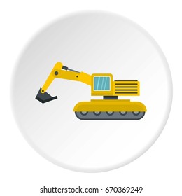 Excavator icon in flat circle isolated vector illustration for web