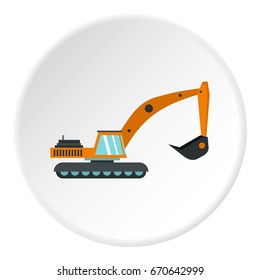 Excavator icon in flat circle isolated vector illustration for web
