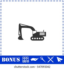 Excavator icon flat. Simple vector symbol and bonus icon