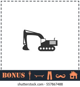 Excavator icon flat. Simple vector symbol and bonus icon