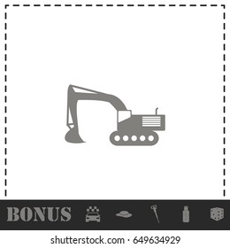 Excavator icon flat. Simple vector symbol and bonus icon