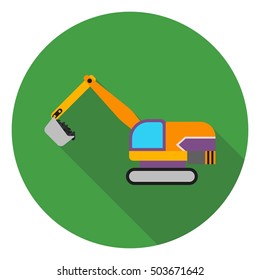Excavator icon in flat style isolated on white background. Mine symbol stock vector illustration.