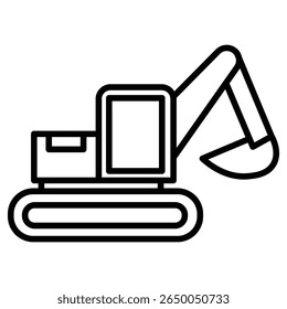 excavator icon flat thin outline art logo