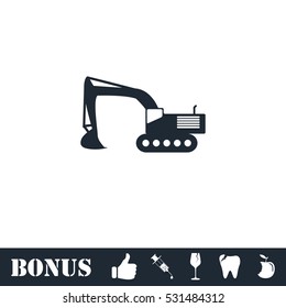 Excavator icon flat. Vector illustration symbol and bonus pictogram