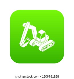 Excavator icon green vector isolated on white background