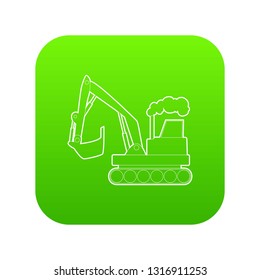 Excavator icon green vector isolated on white background