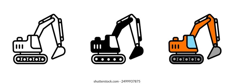 Excavator Icon, Heavy construction machinery used for digging, lifting, and moving earth and materials on construction sites.