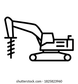 Excavator icon. Isolated vector of construction equipment. 
Heavy equipment vehicles. Illustration of outline icon on white background. 
Perfect use for icons, web, patterns, designs, etc.