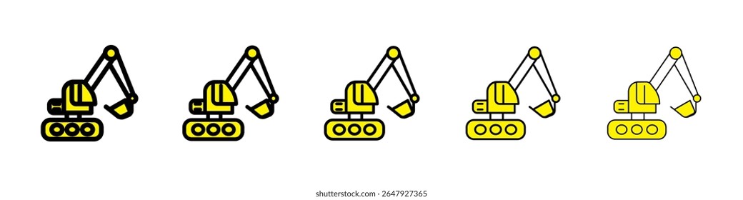 Excavator Icon isolated vector on white background set