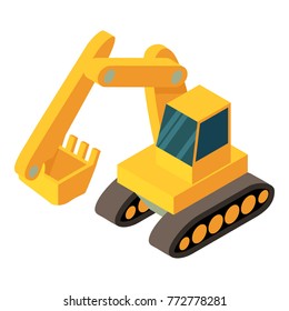 Excavator icon. Isometric illustration of excavator vector icon for web