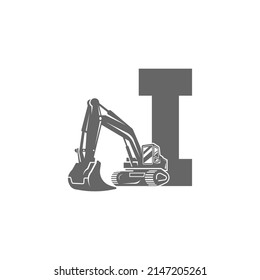 Excavator icon with letter I design illustration vector