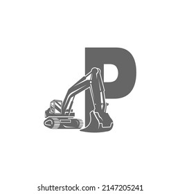 Excavator icon with letter P design illustration vector