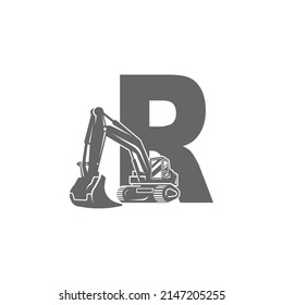 Excavator icon with letter R design illustration vector