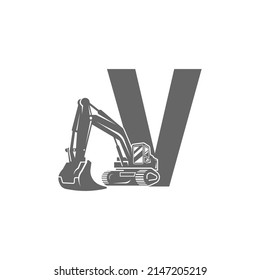 Excavator icon with letter V design illustration vector