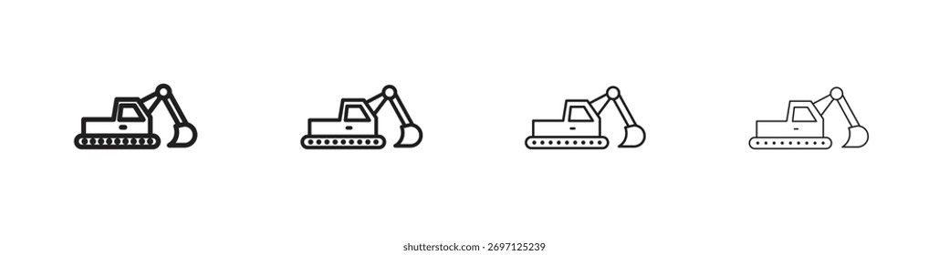Diseño de línea de ícono de excavadora. conjunto de íconos de Vector de línea delgada.