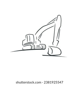 Excavator icon for logo. Digger silhouette in brush stroke style.