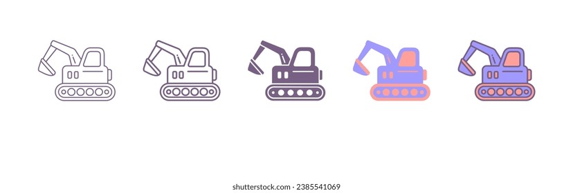 Excavator icon. Monochrome simple sign from construction instruments collection. Excavator icon for logo, templates, web design and infographics. 5 different styles