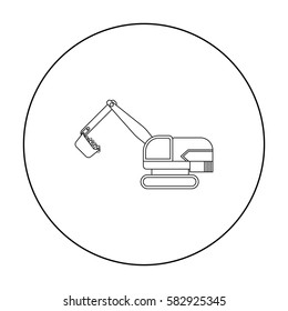 Excavator icon in outline style isolated on white background. Mine symbol stock vector illustration.