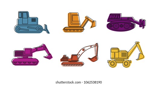 Excavator icon set. Color outline set of excavator vector icons for web design isolated on white background