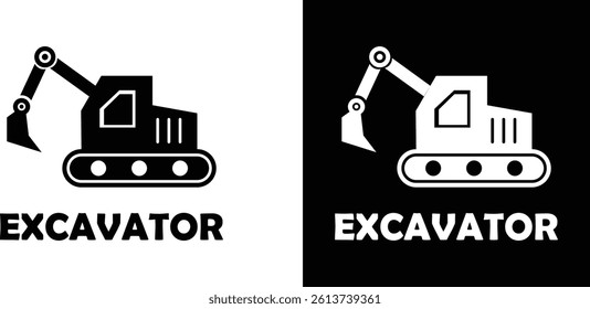 Excavator icon set. Logo vector collection isolated on transparent background. Heavy machinery, construction Industry equipment symbol for construction company. Creative excavator template.