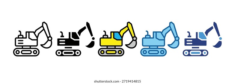 Conjunto de iconos de excavadora Colección de estilo múltiple