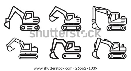 excavator icon set vector line art. construction excavator equipment icon vector outline.