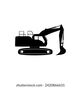 excavator icon silhouette - flat design