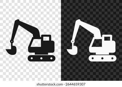 Excavator icon silhouette.Vector logo of a excavator. Illustration side view isolated on transparent background.