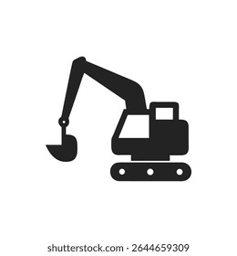 Excavator icon silhouette.Vector logo of a excavator. Illustration side view isolated on white background.