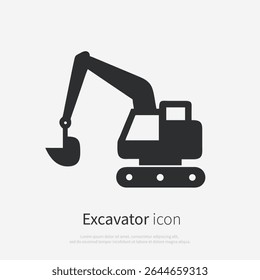Excavator icon silhouette.Vector logo of a excavator. Illustration side view isolated on white background.