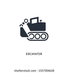 excavator icon. simple element illustration. isolated trendy filled excavator icon on white background. can be used for web, mobile, ui.